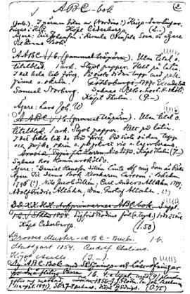 Handskriven katalog till boksamlingen